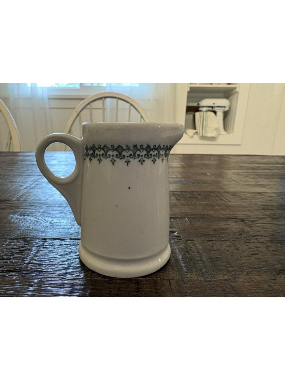 Vintage Chunky Ironstone Restaurant Ware Thick Creamer White Green